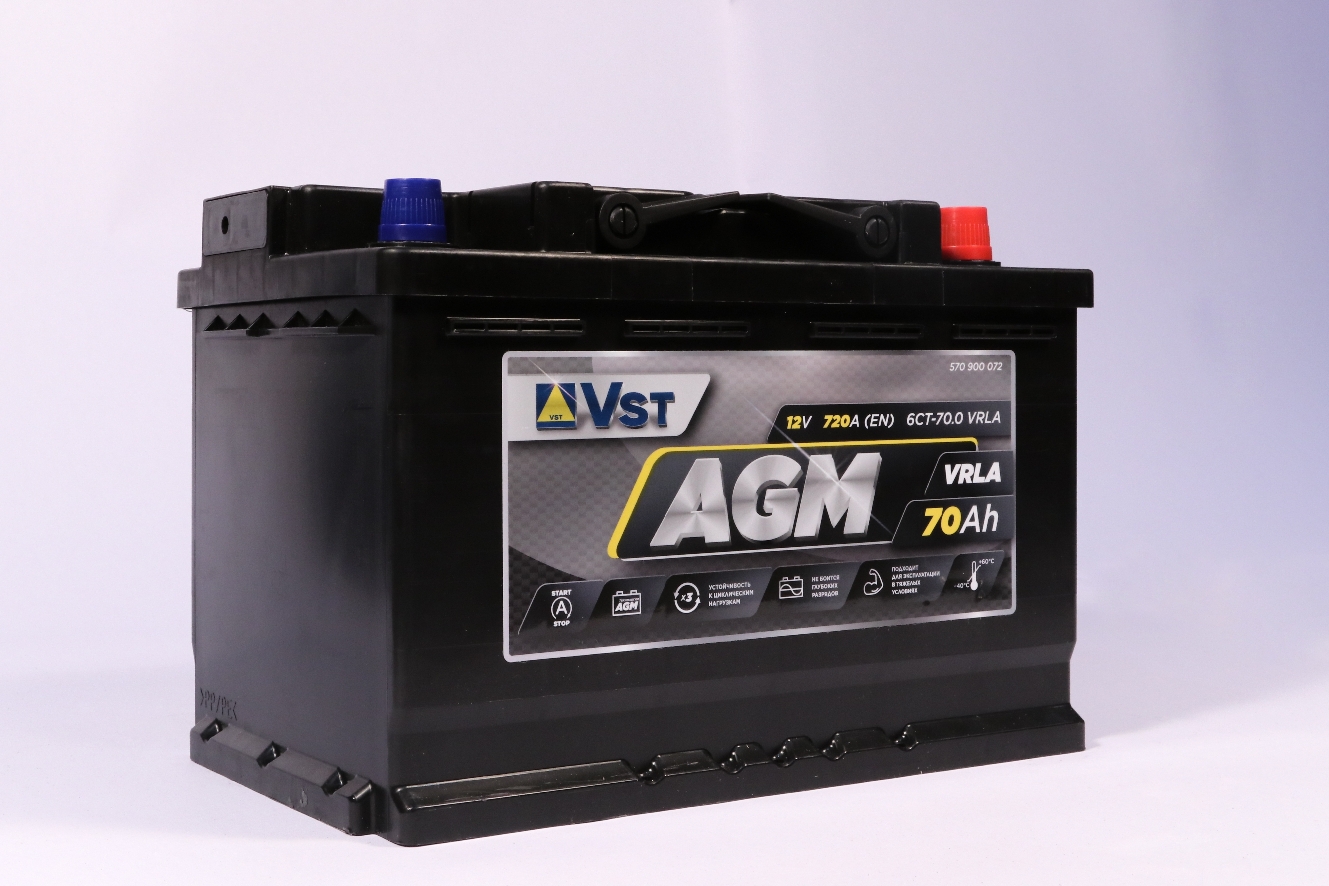 570900072 VST Аккумулятор AGM 12 V, 70 А/ч, 720А, обратная полярность, 278x175x190