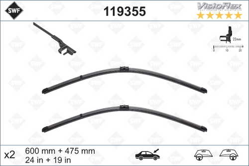 119355 SWF 3 397 118 936 щетки плоск. комплект 600/24'+475/19' VW Golf V/ Audi A3 04>;Щетка стеклоочистителя