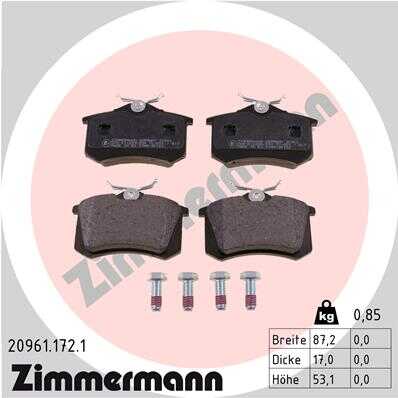 209611721 ZIMMERMANN Колодки дисковые задние! Audi A3-A8 94>, VW Golf III-IV/Passat 88>, Skoda 96>;Комплект тормозных колодок, дисковый тормоз