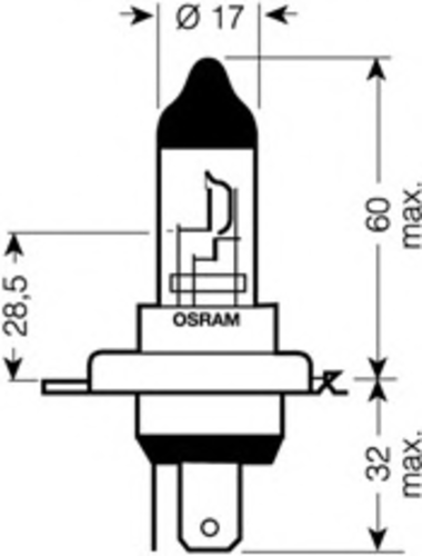 64193 OSRAM Лампа H4 / ELB 472U 12V 60/55W б/цв / FORD;Лампа ORIGINAL LINE! 1шт. (H4) 12V 60/55W P43t качество ориг. з/ч (ОЕМ);Лампа накаливания
