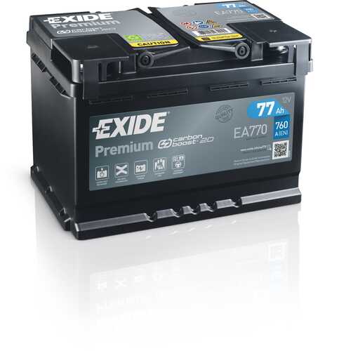 EA770 EXIDE Стартерная аккумуляторная батарея;Батарея аккумуляторная 77А/ч 760А 12В обратная полярн. стандартные клеммы