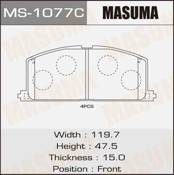 MS1077 MASUMA Колодки дисковые передние! Toyota Camry 1.8-2.0D 82-88/Carina 1.6-2.0D <98;Колодки тормозные