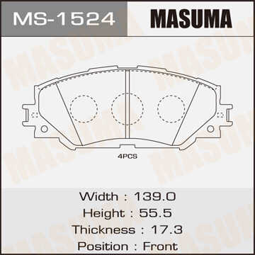 MS1524 MASUMA Колодки дисковые передние! Toyota Rav4 2.4 06>;Колодки тормозные