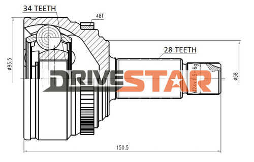 OCKS0002F DRIVESTAR ШРУС наруж. SSANG YONG NEW ACTYON KORAND;ШРУС наружный 34x58x28 стопор снаружи