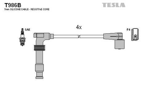 T986B TESLA Комплект проводов! Opel Astra/Vectra 1.8/2.0 93>;Комплект проводов зажигания